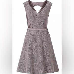 REISS Mauve Textured Fit & Flare Dress | Open Back V-Neck | UK 6 / US 2